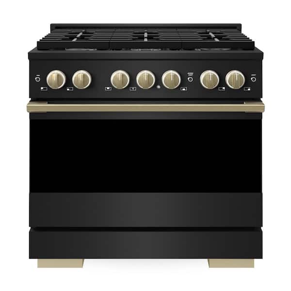 Autograph 36 in. 5.2 cu. ft. Marino Dual Fuel Freestanding Range with 6 Gas Burners in Black Steel with Bronze Accents