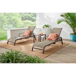 Aluminum Dark Taupe Outdoor Stack Chaise Lounge with Sunbrella Elevation Stone Sling (2-Pack)