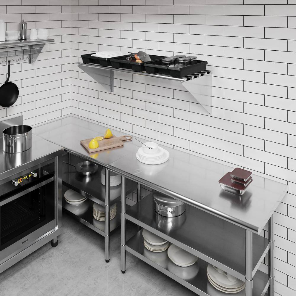 48" Stainless Steel Tubular Floating Wall Shelf with Brackets