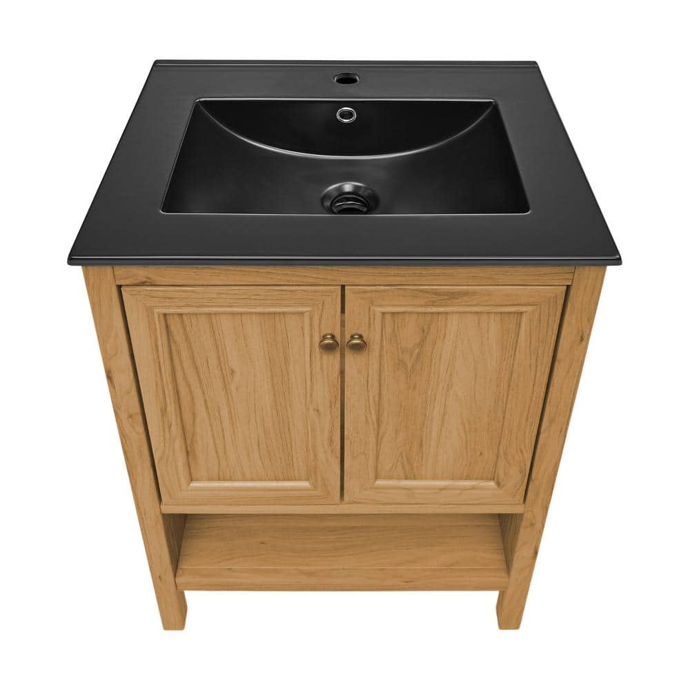 Château Natural Oak Bathroom Vanity with Black Ceramic Sink Top