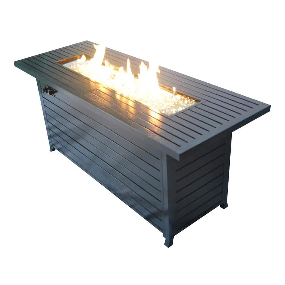 57 in. Black Outdoor Gas Propane Aluminum Fire Pit Table 50000BTU Fire ...