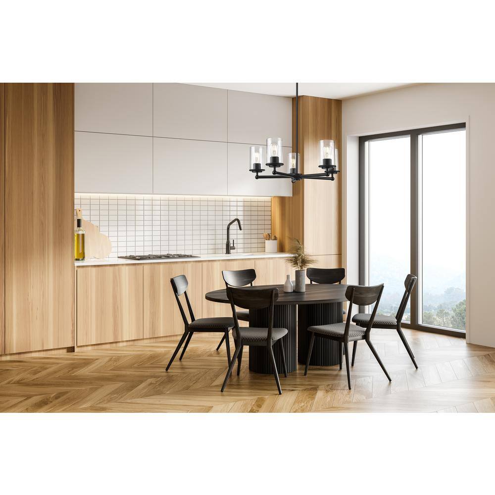 Matte Black 5-Light Steel Chandelier with Clear Glass Shades