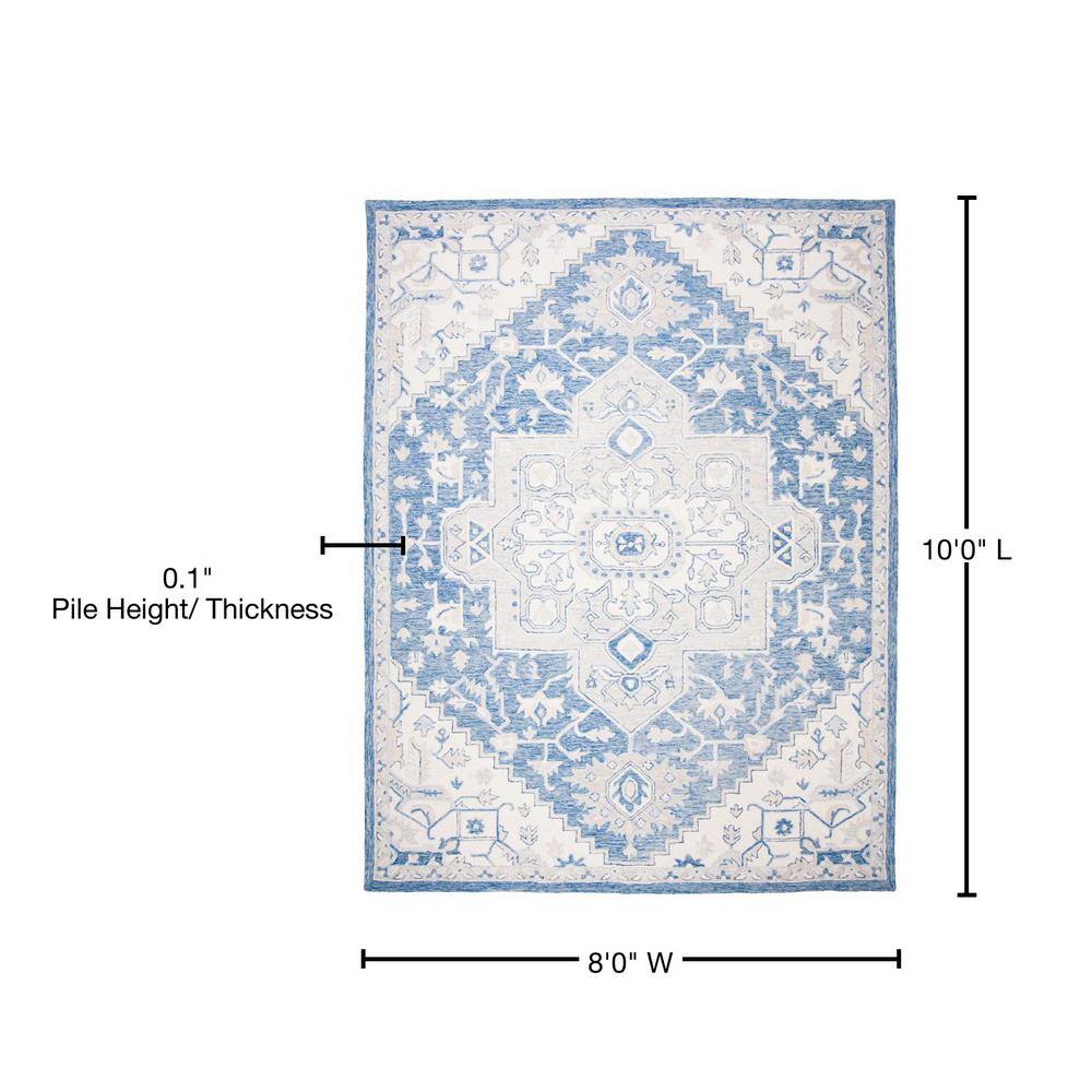 Handmade Tufted Blue/Ivory Wool 8' x 10' Area Rug