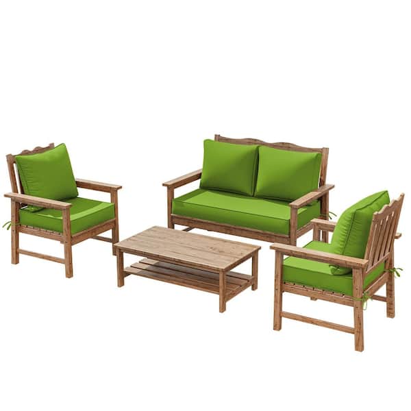 5 in. Universal Outdoor Cushion Set for Seats and Backs Set of 1 Loveseat Cushions and 2 Deep Seat Cushions Grass Green