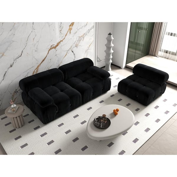 103.95 in. W Square Arm Velvet Rectangle Modular Free Combination Sofa in. Black