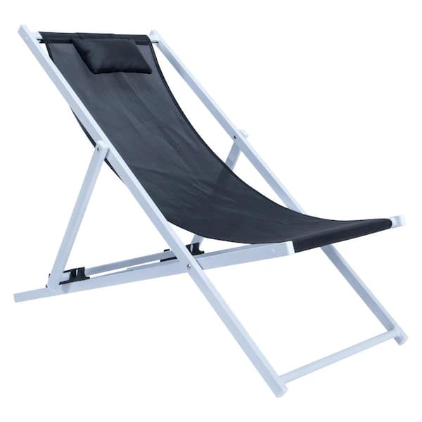 Leisuremod Sunset White Aluminum Outdoor Lounge Chair in Black