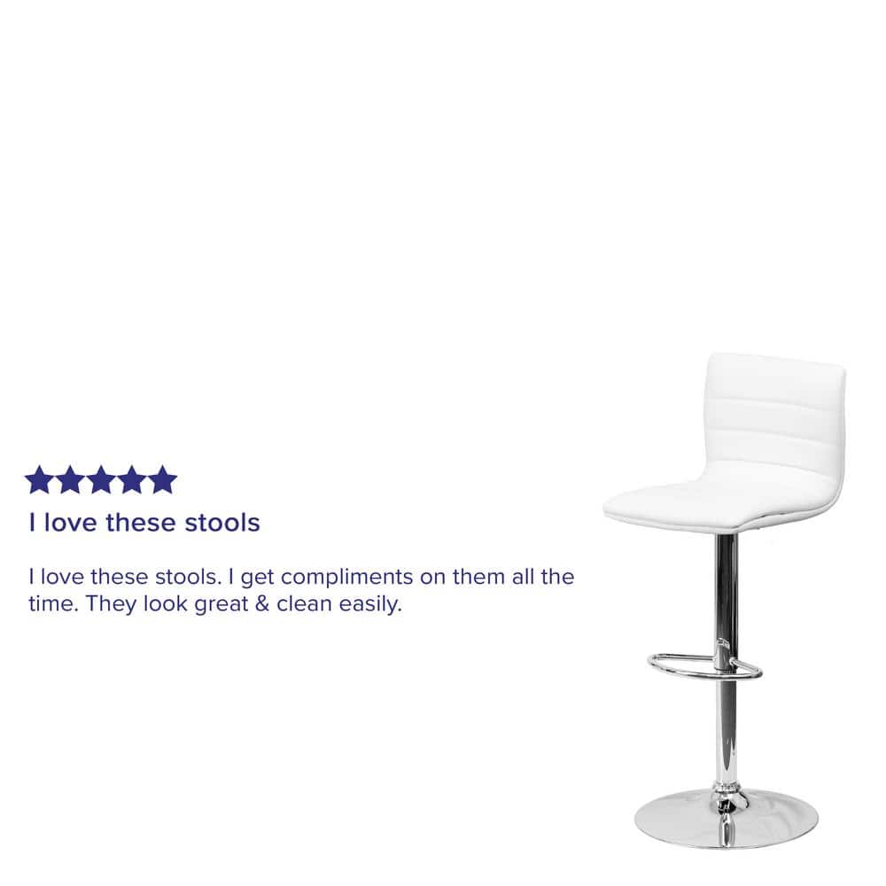Modern White Vinyl Adjustable Bar Stool with Chrome Base