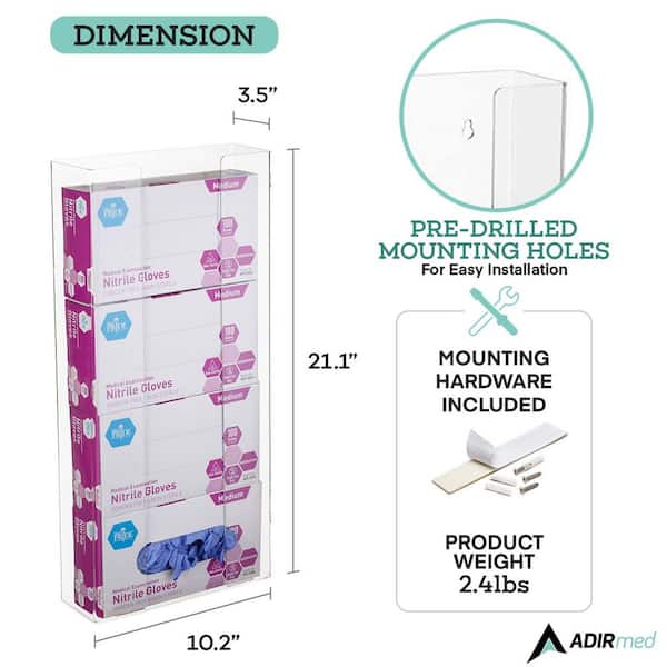 Quad Box Capacity Wall Mount Acrylic Glove Box Dispenser