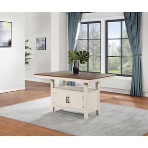 Hyland White and Walnut Brown Wood 60 in. Column Rectangular Counter Dining Table Seats 8 with 20 in. Leaf