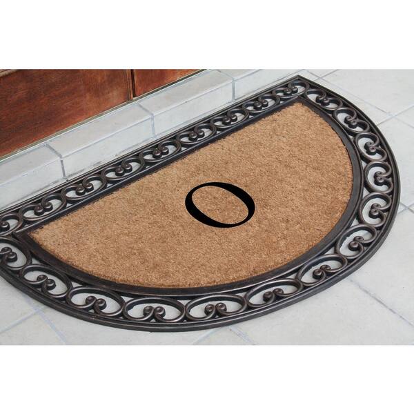A1 Home Collections A1hc Markham Picture Frame Black/Beige 30 in. x 60 in. Coir and Rubber Flocked Large Outdoor Monogrammed G Door Mat