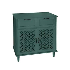 Zorlen Dark Green 35.55 in. H Modern 2-drawer 2-door Storage Cabinet with Metal Handles, Hollow Carved Design