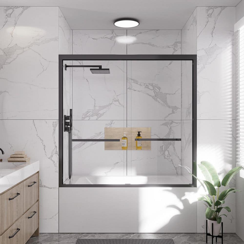 56-60 in. W x 58 in. H Double Sliding Framed Tub Door with Nano-Coated Clean Tempered Glass in Matte Black price history on PriceWatchPro