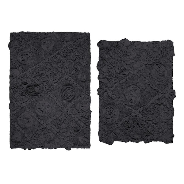 HOME WEAVERS INC Classy Bathmat Gray Cotton 2-Piece Bath Rug Set