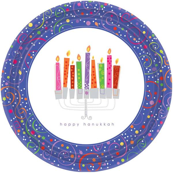 Amscan 7 in. x 7 in. Playful Menorah Plates (8-Count, 5-Pack)