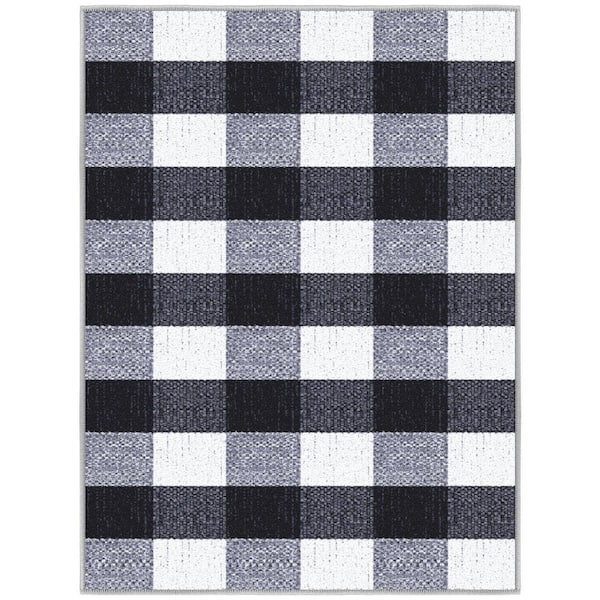 Basics Collection Non-Slip Rubberback Checkered 2x3 Indoor Area Rug Entryway Mat, 2 ft. 3 in. x 3 ft., Black Checkered