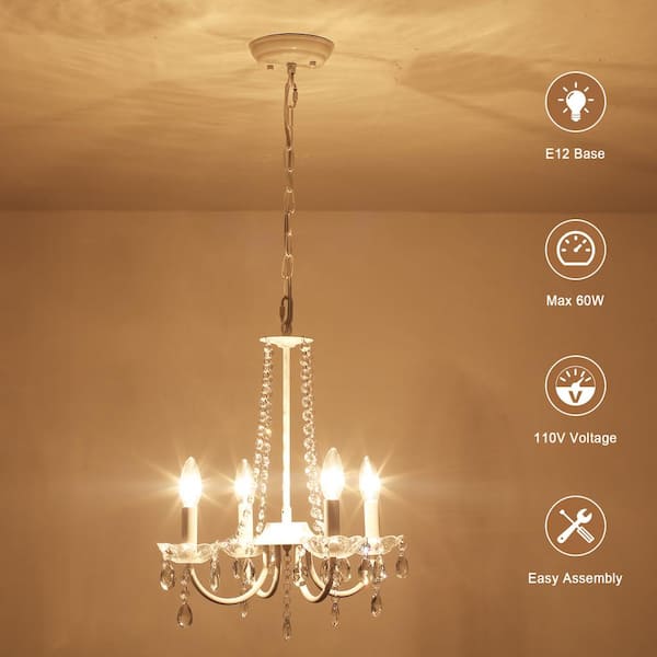 ADSENSTY 4-Light White Vintage Candle Style Chandelier with