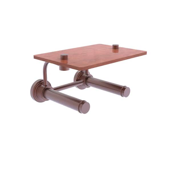 Allied Brass Waverly Place 2-Roll Toilet Paper Holder with Wood Shelf in Antique Copper