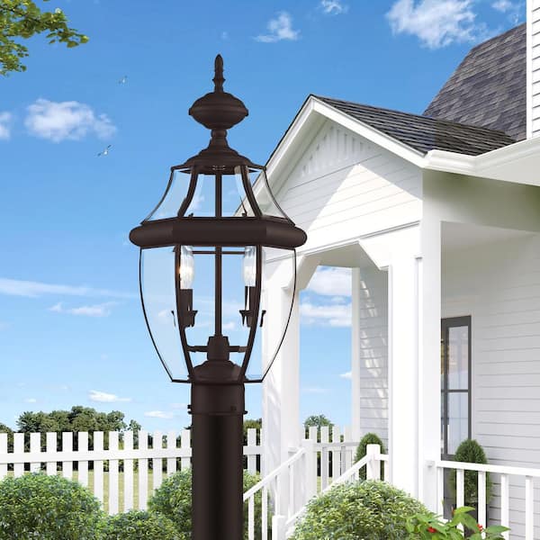 Aston 21 in. 2-Light Bronze Cast Brass Hardwired Outdoor Rust Resistant Post Light with No Bulbs Included