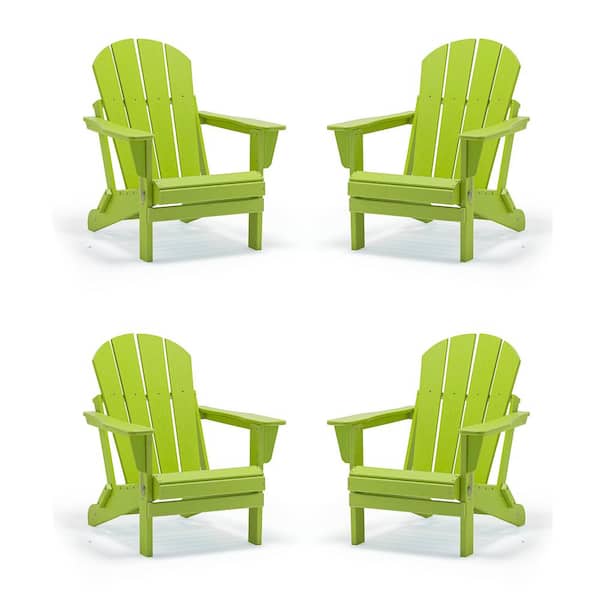 Uixe Classic Lemon Green Folding Plastic Adirondack Chair (4-Pack)