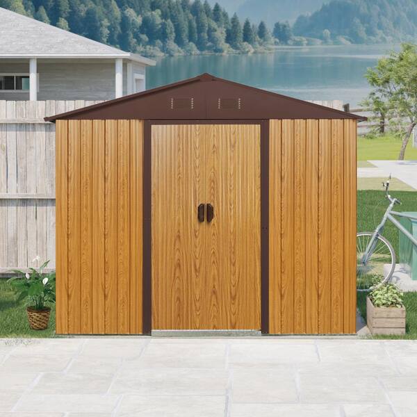 8 ft. W x 4 ft. D Brown Outdoor Metal Storage Shed with Foundation (29 sq. ft.)