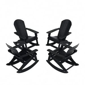 Vineyard Solid Plastic Black Outdoor Adirondack Rocking Chair (Set of 4)