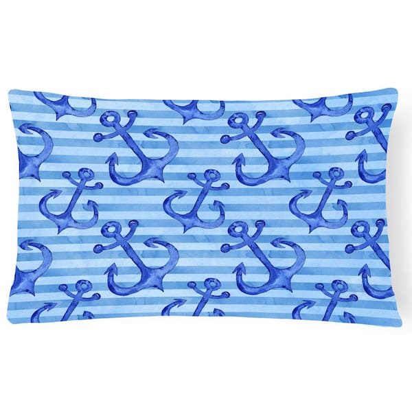 Caroline's Treasures 12 in. x 16 in. Multi-Color Lumbar Outdoor Throw Pillow Beach Watercolor Anchors