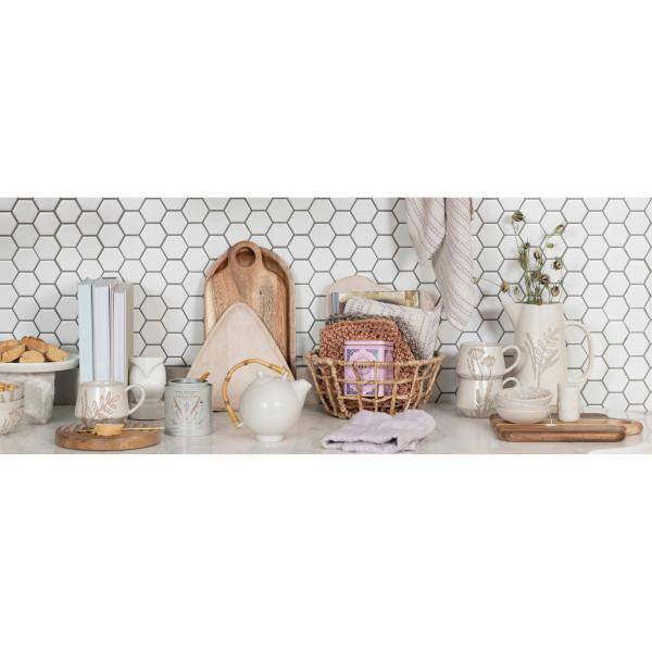 Matte White Ceramic Botanical Relief Mug Set