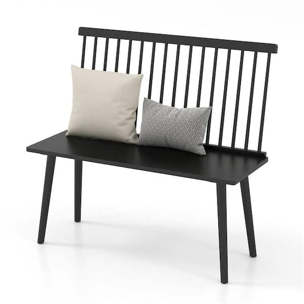 Costway Black Windsor Dining Bench Back with Rectangle 39 in.