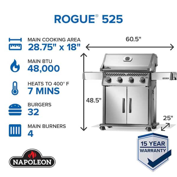 NAPOLEON Rogue 525 4-Burner Propane Gas Grill in Stainless Steel