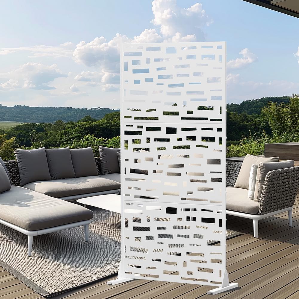 72 in. H x 35 in. W White Outdoor Metal Privacy Screen Garden Fence Brick P