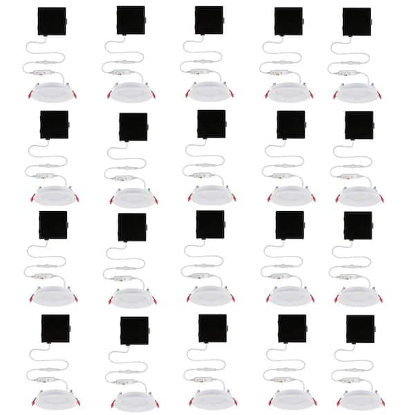 Commercial Electric Slim Baffle Integrated LED 4 in Round Adj Color Temp Canless Recessed Light for Kitchen Bath Living rooms, White 20-PK