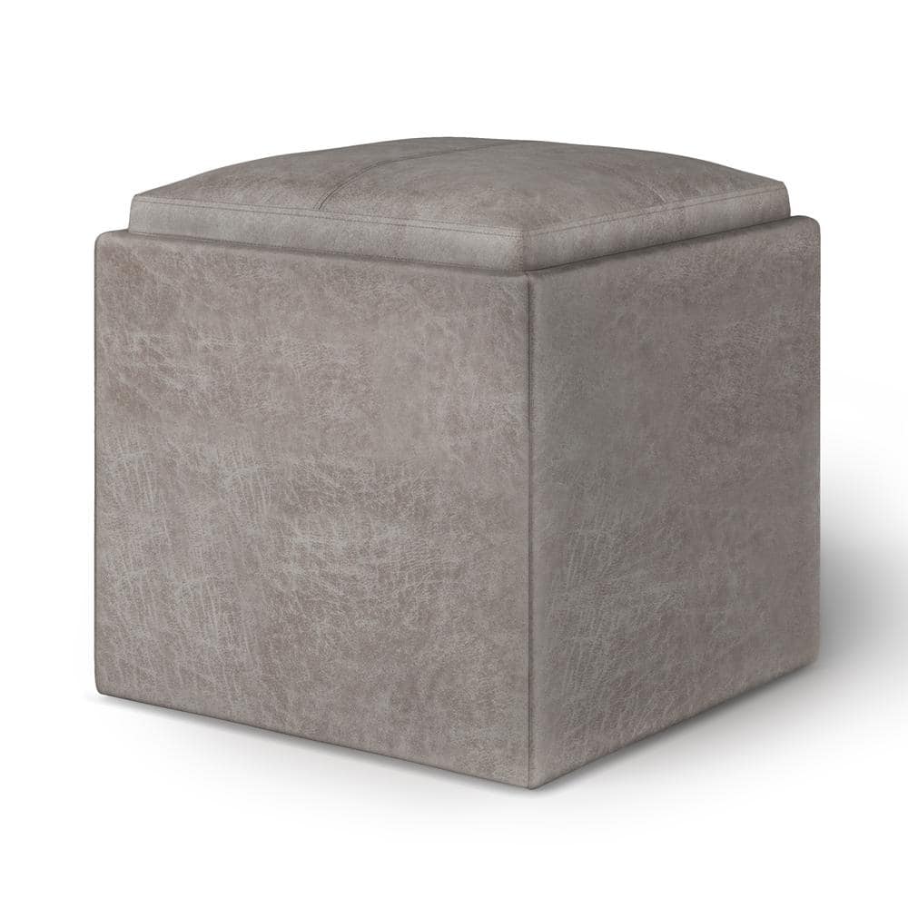 Rockwood Contemporary Square Cube Storage Ottoman in Distressed Grey
