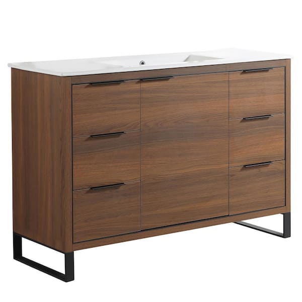 FINE FIXTURES Opulence 48 in. W x 18 in. D x 33.5 in. H Bath Vanity in Walnut Ebony with White Ceramic Top