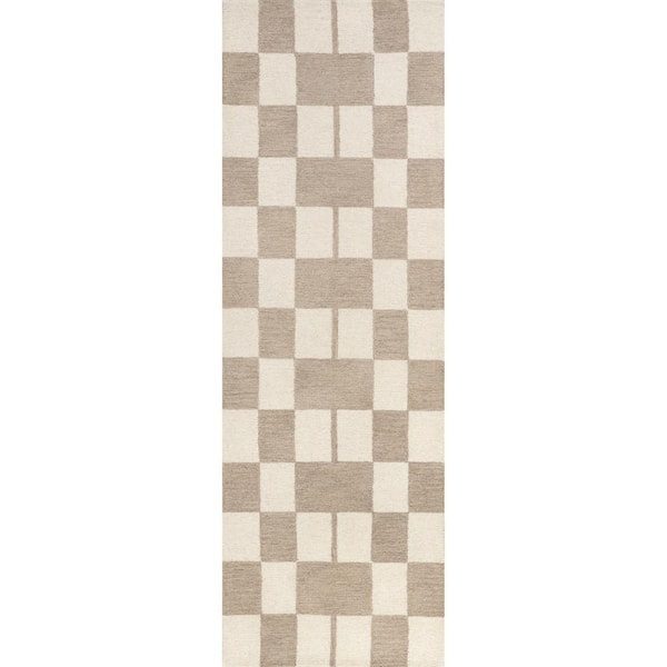 Caitlin Geometric Wool Beige 3 ft. x 8 ft. Indoor/Outdoor Patio Runner Rug