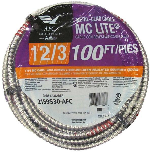 Afc Cable Systems 12 3 X 100 Ft Stranded Mc Lite Cable 2159s30 Afc The Home Depot
