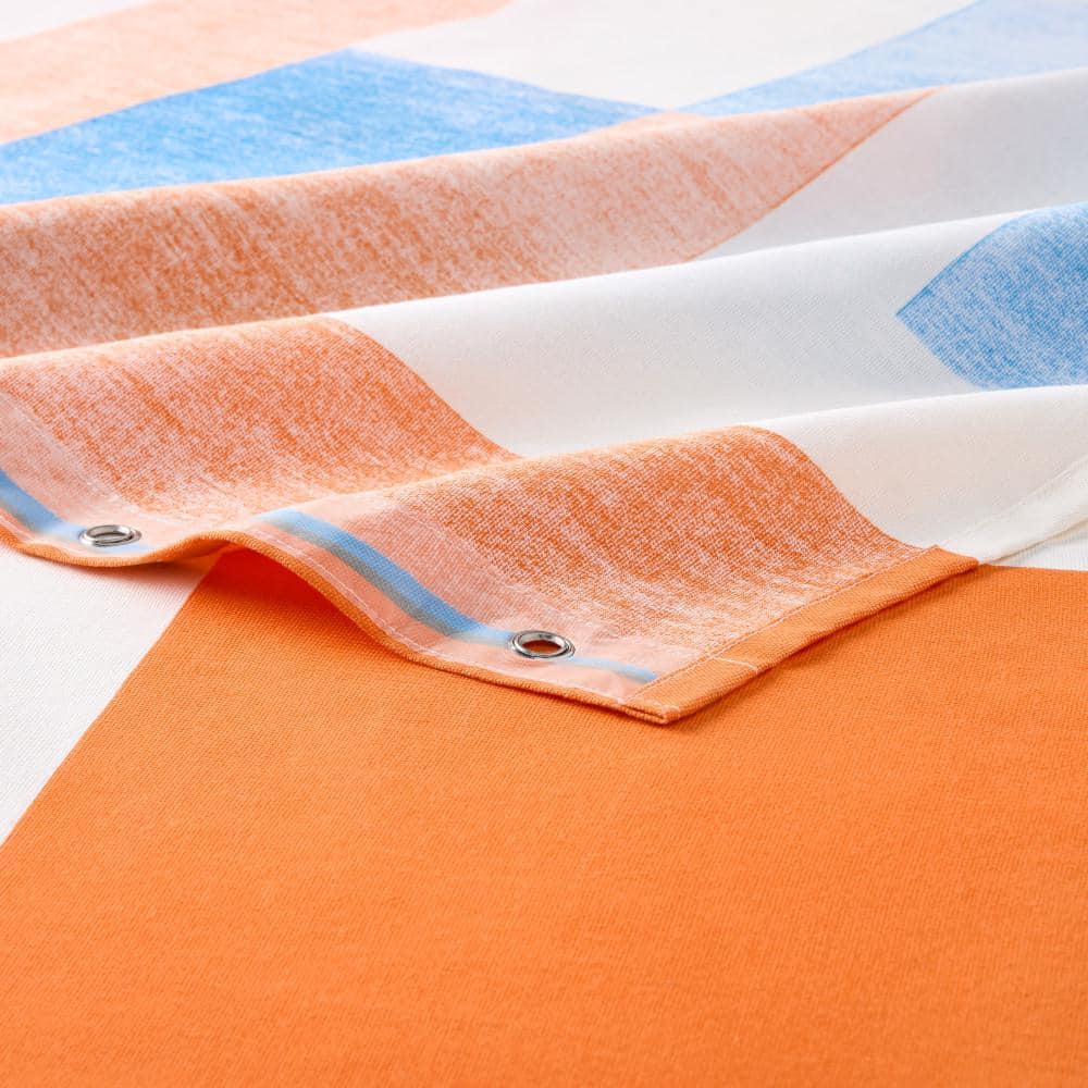Lucy Mid-Century Squares Cotton Fabric Shower Curtain, White and Orange, 70"x72"