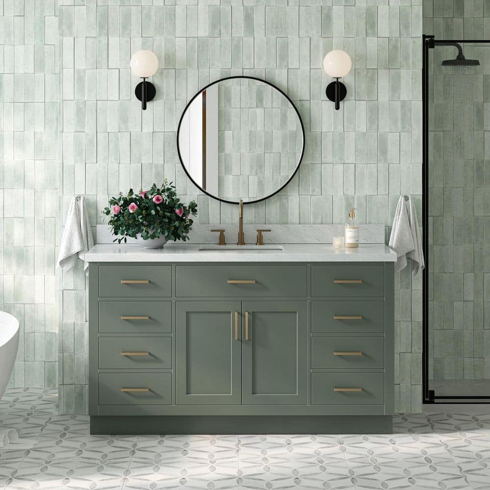 Hepburn 60 in. Single Sink Freestanding Bathroom Vanity in Vintage Sage Green with Carrara White Marble Top price history on PriceWatchPro