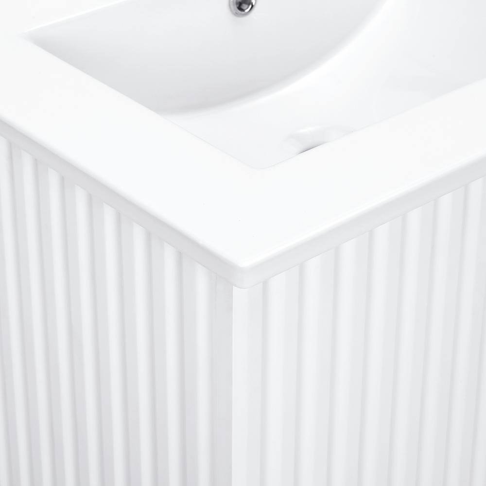 24" White Floating Bathroom Vanity with Ceramic Sink and Soft-Close Doors