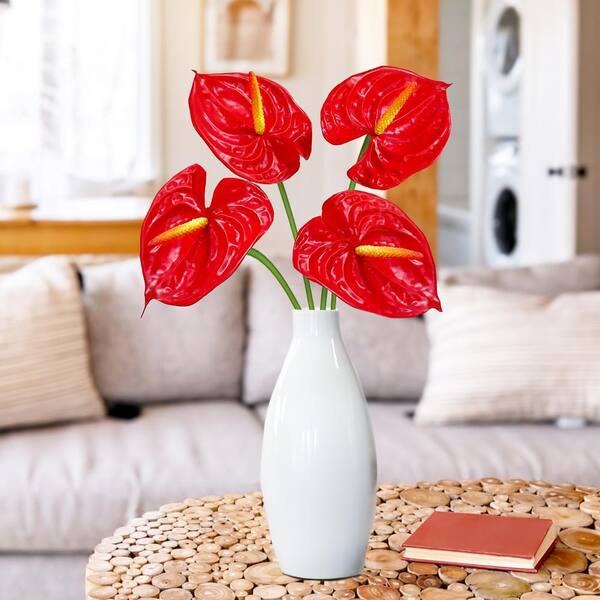 LIVING LUXURY 26 in. Real Touch Red Artificial Anthurium Flower