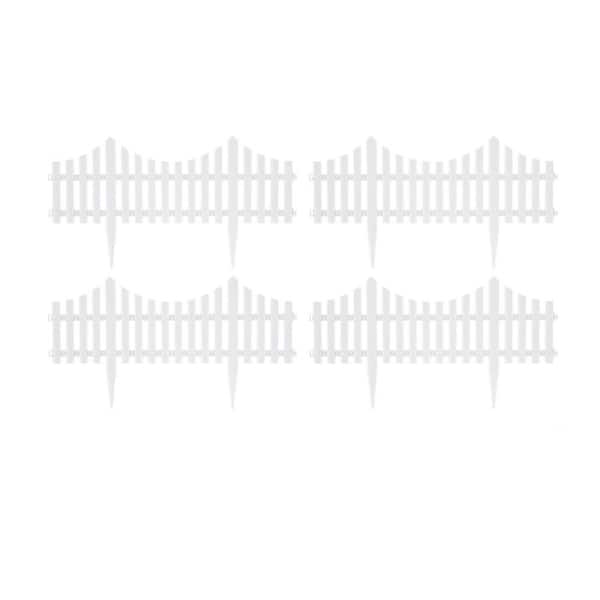 13 in. Plastic Garden Fence Decorative Picket Borders Lightweight Easy Installation White Pack of 4 Total Length 8ft.