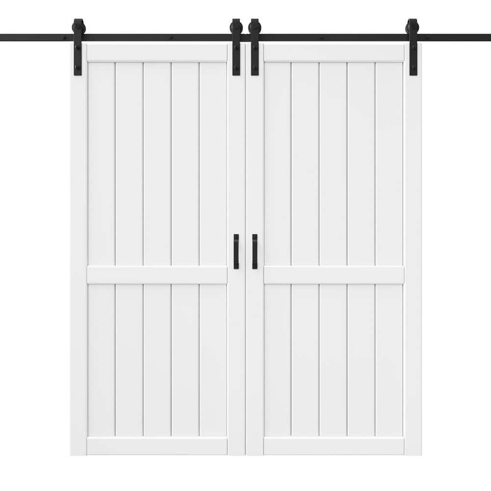 72 in. x 84 in. H Shape Panel White Primed without Soft Close MDF Sliding Barn Door with Hardware Kit for Bathroom price history on PriceWatchPro