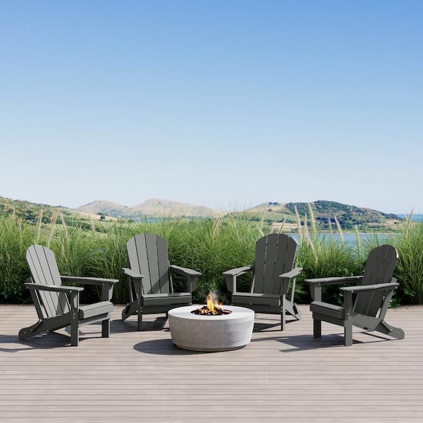 Laguna 4-Pack Fade Resistant Outdoor Patio HDPE Poly Plastic Classic Folding Adirondack Chairs in Gray