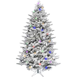 6.5 ft. Pre-Lit Full White Tail Pine Snow-Flocked Artificial Christmas Tree with Colorful Bulbs