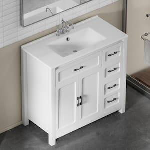 36 in. D x 18.5 in. W x 33.9 in. H Single Sink Bath Vanity in White with White Cultured Marble Top