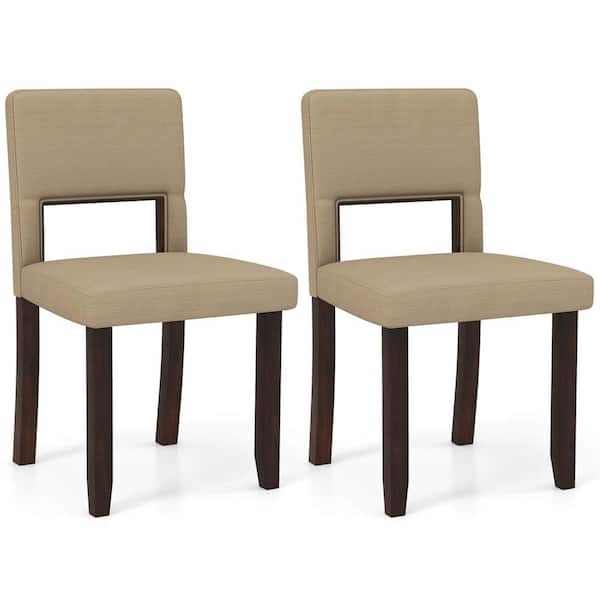 Costway Beige Linen Fabric Dining Chair Set of 2