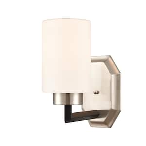 Mila 1-Light Black Satin Nickel Wall Sconce with White Glass Shade