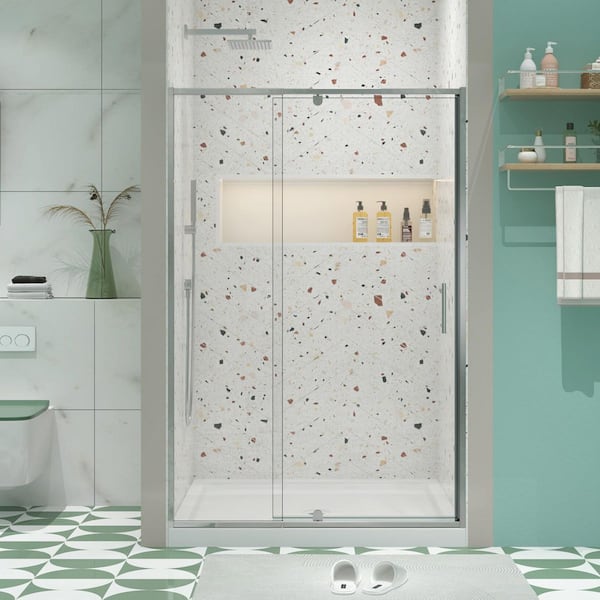 Boosicavelly 38-42 in. W x 71 in. H Pivot Framed Shower Door in Chrome Finish with Tempered Glass