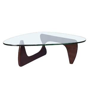 50 in. Drak Brown Triangle Tempered Glass Coffee Table with Solid Wood Frame