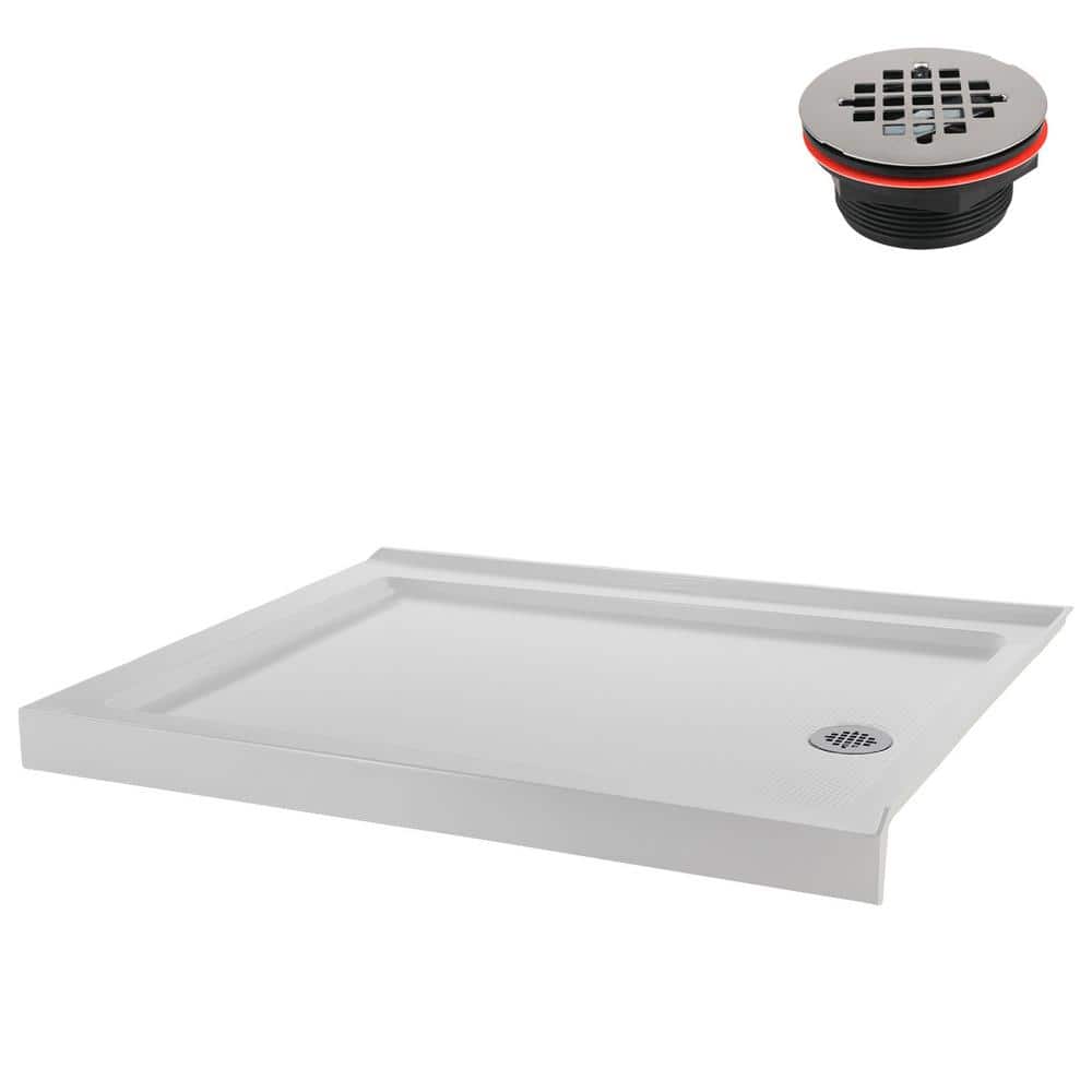 Glossy White Rectangular Acrylic Shower Base with Right Hand Drain