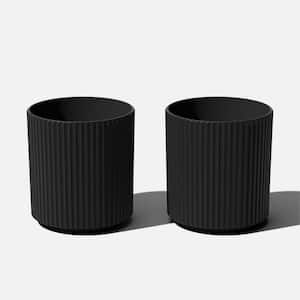 Demi 16 in. Round Black Plastic Pot Planter (2-Pack)